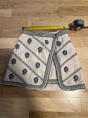 Free People Cream Mini Skirt with Navy Embroidered Motifs